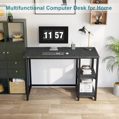 SINPAID Computer Desk 40 inches with 2-Tier Shelves Sturdy Home Office Desks with Large Storage Space Modern Gaming Desk Study Writing Laptop Table, Black Marble - color: Black Marble, size: 40 IN