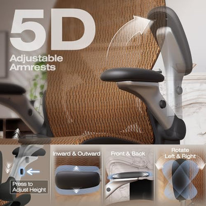 ELABEST X100 Ergonomic Mesh Office Chair with Footrest, Big and Tall Home Desk Chair with 5D Flip-Up Arms, Adjustable 3D Lumbar Support, Gaming & Executive Computer Chair (Tangerine Burst) - color: Tangerine Burst
