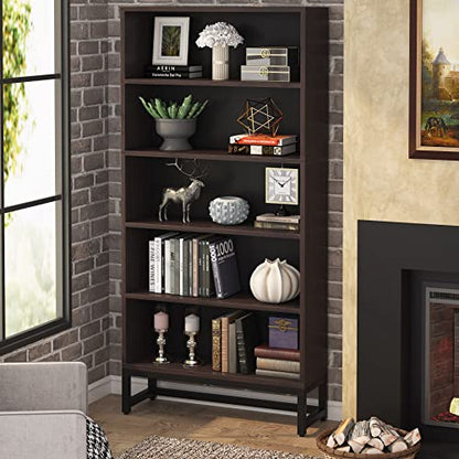 Tribesigns Tall Bookcase and Bookshelf, 70.8” Large Bookcases Organizer with 5-Tier Storage Shelves, Heavy Duty Free-Standing Library Bookshelf Shelving Unit for Living Room, Bedroom (Dark Walnut) - color: Dark Walnut