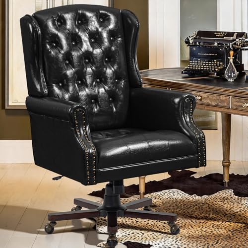 Upgraded 2026 Executive Desk Chair, Ergonomic Recliner Chair,Black | Faux Leather Wingback Home Office Chair with Nail Head Trim & Tufted Back, Big and Tall Office Chair for Home and Living Room - color: Black, style: Modern