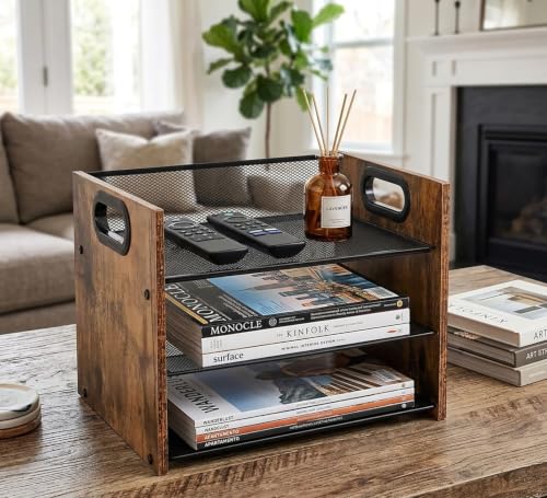 Desk Organizer - 3 Tier Wood & Metal Mesh Desktop Organizer for Office, Home, School, Workspace, Office Desk Organzier for Papers, Mail, Notebooks, Stationery - size: 3 Tier