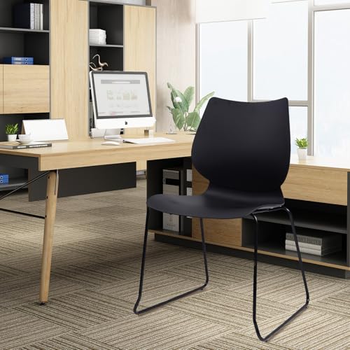 KLASIKA Stackable Waiting Room Chair, Stacking Office Chair with Ergonomic Lumbar Support and Metal Legs, Plastic Desk Chairs for Conference School Church Guest Reception Set of 8, Black - color: Lris_black, size: 8 Pack