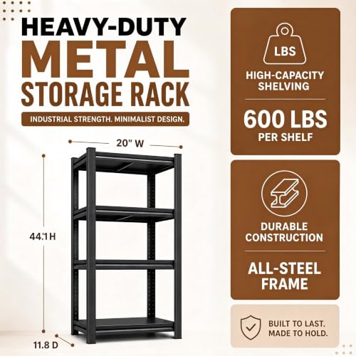 Heavy Duty 4 Tier Metal Book Shelf Adjustable Bookcase | 2400 LBS Bolt-free Storage Shelves with Deep Bookshelf for living Room, Office and Garage Storage, 14"Wx 11.8"Dx 44.1"H - size: 4Tier-14"Wx 11.8"Dx 44.1"H