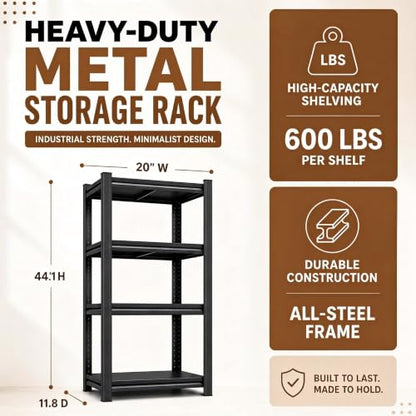 Heavy Duty 4 Tier Metal Book Shelf Adjustable Bookcase | 2400 LBS Bolt-free Storage Shelves with Deep Bookshelf for living Room, Office and Garage Storage, 14"Wx 11.8"Dx 44.1"H - size: 4Tier-14"Wx 11.8"Dx 44.1"H