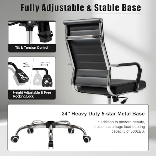 Okeysen Office Desk Chair, Ergonomic Leather Modern Conference Room Chairs, Executive Ribbed Adjustable Swivel Rolling Chair for Home Office. - color: Ribbed Black