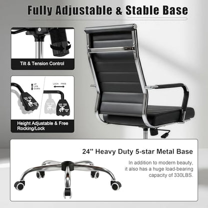 Okeysen Office Desk Chair, Ergonomic Leather Modern Conference Room Chairs, Executive Ribbed Adjustable Swivel Rolling Chair for Home Office. - color: Ribbed Black