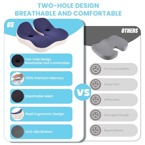 Seat Cushion, Memory Foam for Sit Bone and Back Pain Relief - color: Blue