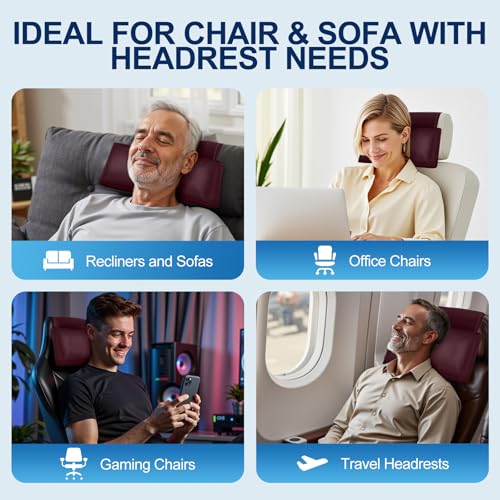Recliner Pillow, Adjustable Neck & Head Support Pillow - color: Burgundy