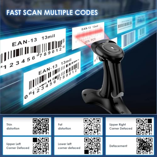 Eyoyo Handheld 2D&1D Bluetooth Barcode Scanner Wireless with Stand