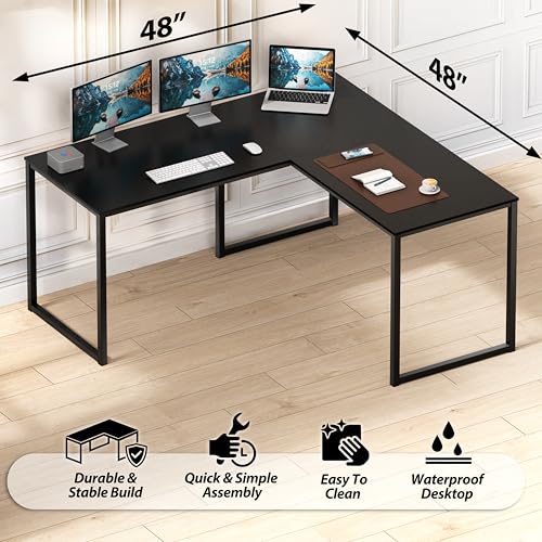 SHW Mission 48 x 48 L-Shape Home Office Computer Desk, Black - color: Black, size: 48-Inch L-Shaped
