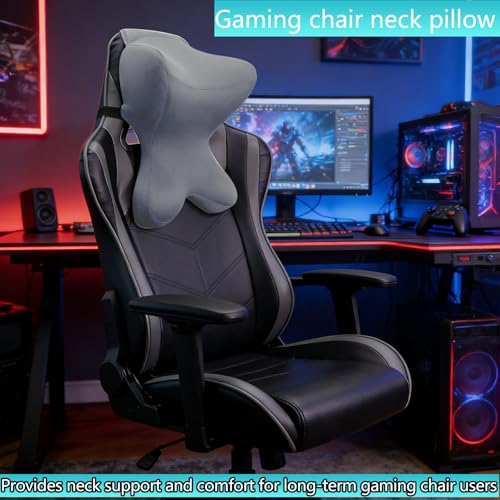 Car Neck Pillow for Driving Seat headrest Pillow/Gaming Chair Pillow with Adjustable Strap Removable Cover Ergonomic Design Neck Support Pillow for Car, Office Chair, Gaming Chair (Grey) - color: Neck Grey