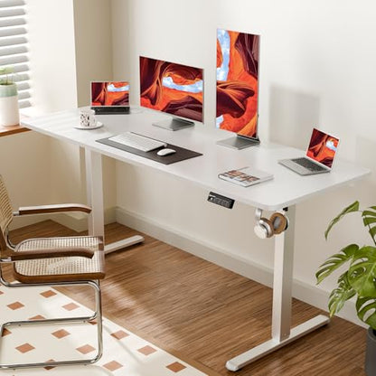 63"x24" Standing Desk, Height Adjustable Sit-Stand Office, White | Electric Adjustable Standing Desk, Sit to Stand Computer Office Desk with Splice Board, Memory Preset, Lifts 28.7''-46.5" - color: White Frame-white, size: 63-inch