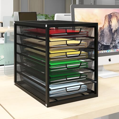 Natwind Mesh Desk Organizer with 6 Tier Sliding Drawers,Black | Paper Sorter, Multi-Functional Home Office Supplies Storage Tray for Letters, Documents,Mail, Files, Arts & Crafts Supplies - size: 6 drawers