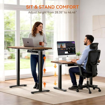 Standing Desk, 55 x 24 Inches Electric Height Adjustable Desk, Sit Stand up Desk, Memory Computer Home Office Gaming Desk with 3 Preset Heights, Table Cable Management Box, Brown - color: Brown, size: 55 x 24 inch