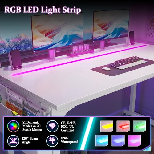 DurayLoly 48" Gaming Desk with Waterproof LED Lights for Bedroom,White - color: White, size: 48 IN