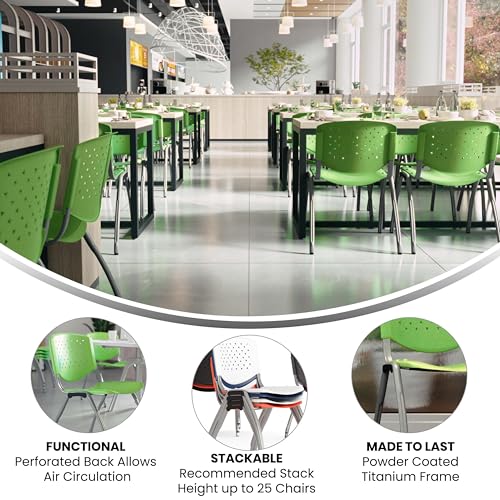 EMMA + OLIVER Home and Office Green Plastic Stack Chair with Perforated | Powder Coated, 880 LBS. Weight Capacity - color: Green