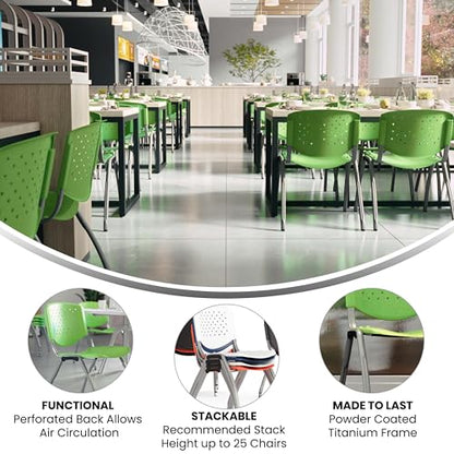 EMMA + OLIVER Home and Office Green Plastic Stack Chair with Perforated | Powder Coated, 880 LBS. Weight Capacity - color: Green