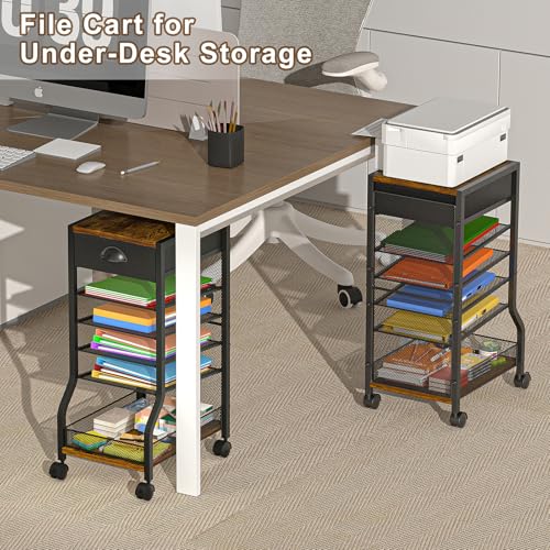 keomaisyto 6-Tier Rolling File Cart with Drawer, Under Desk Storage with Paper Letter Sliding Trays, Standing File Organizer with Wheels, Slim Workspace Organizers for Office/Home/School/Study - style: Upgrade-with Drawer