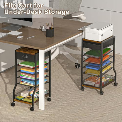 keomaisyto 6-Tier Rolling File Cart with Drawer, Under Desk Storage with Paper Letter Sliding Trays, Standing File Organizer with Wheels, Slim Workspace Organizers for Office/Home/School/Study - style: Upgrade-with Drawer