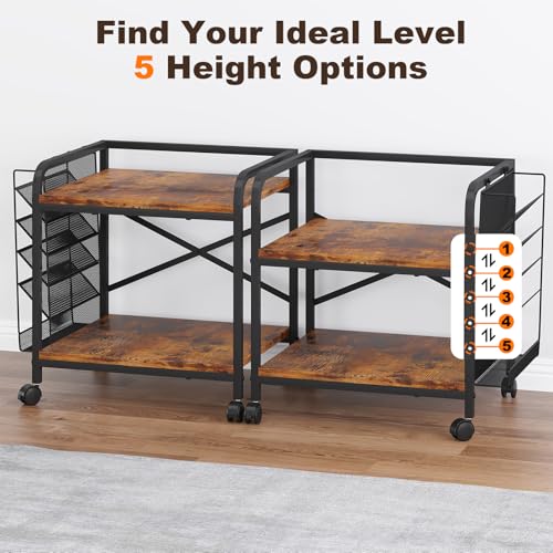 Large Printer Stand with Hanging File, Adjustable Height & Wheels - color: Rustic Brown, size: Large