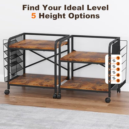 Large Printer Stand with Hanging File, Adjustable Height & Wheels - color: Rustic Brown, size: Large