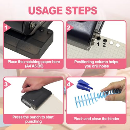 10 Hole Punch Binding Machine for Planner, Manual Binding System with 10 Multi-Color Binder Rings for Making 26 Holes on B5, 30 Holes on A4, 20 Holes on A5 Book, 10 Sheet Capacity - Black - color: Black