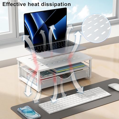 Computer Monitor Stand Riser with Drawer - color: White
