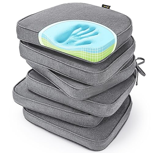 SUNROX Gel Memory Foam Chair Cushions, FadeShield Water-, Stain-Resistant Durable Reversible Seat Cushion Pads with Ties for Indoor/Outdoor Kitchen Dining Office 17"x16" Set of 6, Heather Charcoal - color: Heather Charcoal, size: 17x16 Inch (Pack of 6)