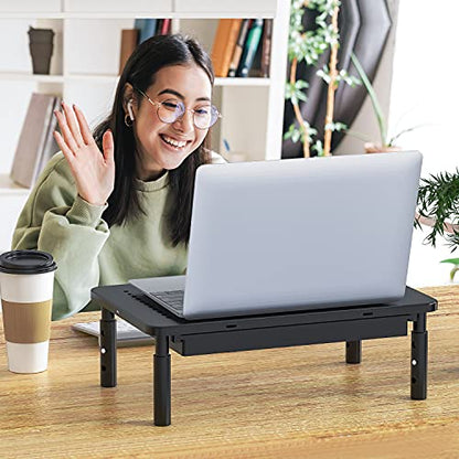 WALI Computer Monitor Stand with Storage, Desk Monitor Riser 3 Height Adjustable, Laptop Riser with Airflow Vents, Desk Organizer for Computer, Laptop, Printer, Notebook (STT003D-B), 1 Pack, Black | 3 Height Adjustable Laptop Monitor Riser with Airflow Ve