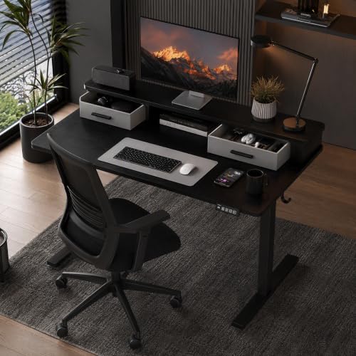 Grandder Electric Standing Desk with Two Drawers, Sit to Stand Up Height Adjustable Desk with Storage Shelf for Home Office, 47 * 24 Inch, Study, Ergonomic Adjustable Computer Desk, Black - color: Black, size: 47 Inch