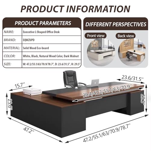 Executive Desk, L Shaped Executive Office Desk with Locking Drawer & File Cabinet, 1'' Thick Desktop, Large Office Desk with Storage, Modern Executive Computer Workstation for Home Office & Business - color: G1, size: W 94.5*D 31.5*H 29.5"