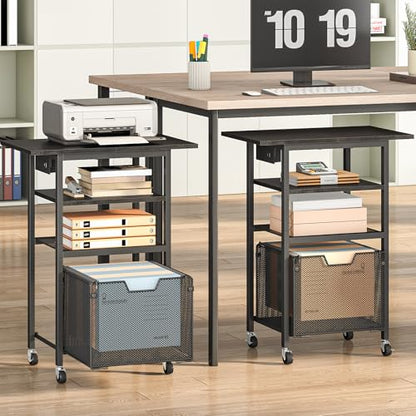 HOOBRO Printer Stand with Hanging File Drawer, Rolling Printer Cart on Wheels, Mobile Filing Cabinet Storage Shelf, Home Office Desk Side Organizer, Black BB17UPS01 - color: Black