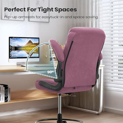 MAHOMICO Drafting Chair for Standing Desk – Tall Office Chair with Adjustable Height & Foot Ring, Flip-Up Arms, Lumbar Support – Comfortable Fabric Seat, Ideal Home Desk Chair - color: Purple