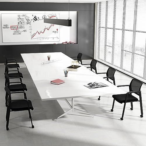 Tangkula Rolling Conference Room Chairs Set of 4, Stackable Office Guest Mesh Chairs with Armrests and Wheels, Ideal for Waiting Room Office, School, Lobby (Black) - color: Black, size: Set of 4