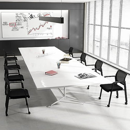 Tangkula Rolling Conference Room Chairs Set of 6, Stackable Office Guest Mesh Chairs with Armrests and Wheels, Ideal for Waiting Room Office, School, Lobby (Black) - color: Black, size: Set of 6