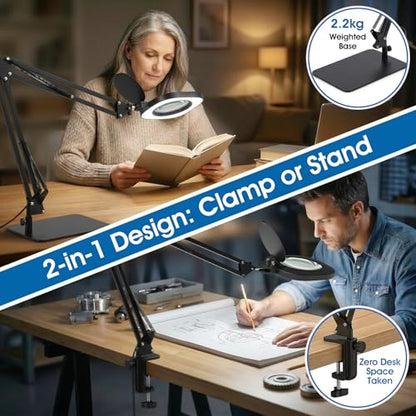 12X Magnifying Glass with Light and Stand: 27 Inch Extra Long Arm