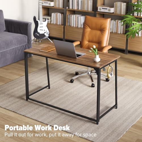 WOHOMO Folding Desk, 47.2" Foldable Computer Table for Small Spaces, Walnut - color: Brown, size: Extra Large Size:47.2 x 19.6