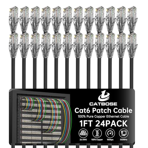 1 Foot Cat6 Patch Cables(24 Pack), Solid Pure Copper Patch Cord, Cat 6 Ethernet Cable, UTP Network, High Speed RJ45 Internet Cables, Compatible for Router, Switche, PC, Server, PS4/5, Xbox - Black - color: Black, size: 1FT, style: 24 Pack