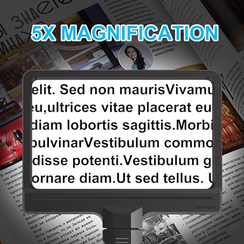 5X Magnifying Glass with Light and Stand, Adjustable Brightness Magnifying Floor Lamp, Gooseneck Arm Lighted Magnifier for Reading, Crafts and Close Work