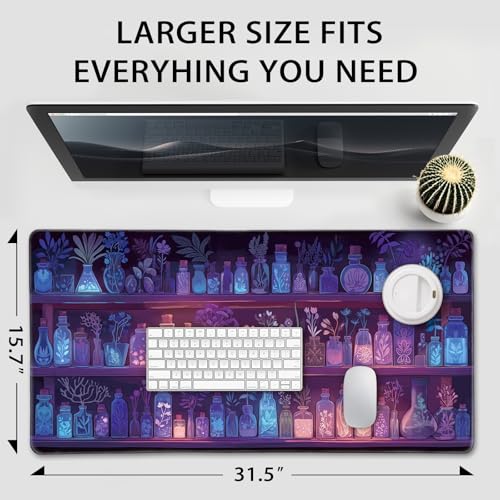 Mystical Potion Bottles Large Gaming Mouse Pad Desk Mat 31.5x15.7 | Extended Mousepad, Non-Slip Rubber Base , Stitched Edges, for Computer/Laptop/Office/Home - color: Mystical Potion Bottles