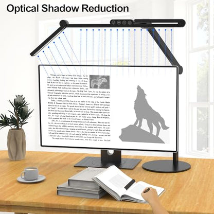 Micomlan Architect Desk Lamp with Atmosphere Lighting, Adjustable Led Desk Light for Home Office with Base, 24W Bright Auto Dimming Table Light with Rotatable Swing Arm for Workbench Computer - color: Black