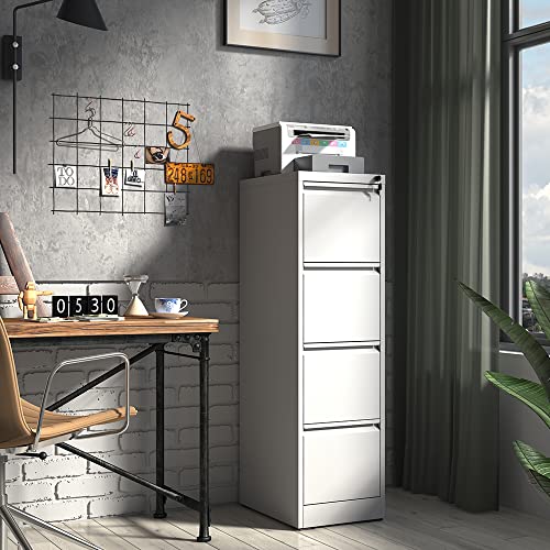 IKIMI 4 Drawer Metal File Cabinet with Lock,White Office Filing Cabinets - color: White, size: 4 Drawers