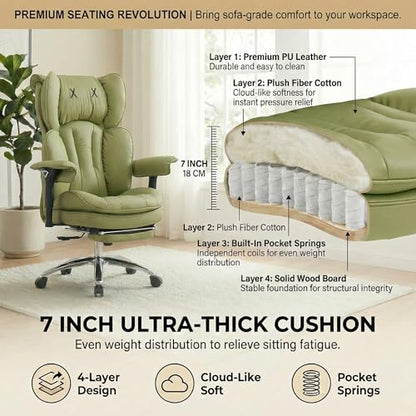 Big & Tall Office Chair, 400lbs Executive Chair with Footrest, Green - color: Green