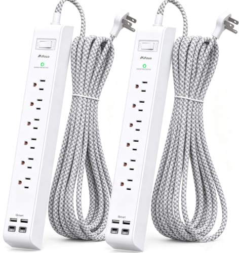 2 Pack 15Ft Extension Cord, Surge Protector Power Strip, Flat Plug - color: White, size: 15 FT