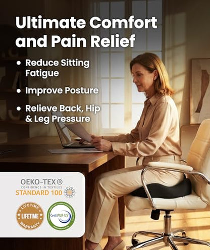 Elevate Series by Everlasting Comfort Doctor Recommended Memory Foam Seat Cushion for Office Chairs & Car - Ergonomic Desk Accessories - Cushions for Tailbone Pain Relief (Charcoal Black, Large) - size: Standard