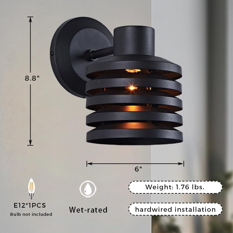 Industrial Matte Black Cylindrical Outdoor Wall Sconce with Louvered Design, Weatherproof Exterior Light Fixture, Farmhouse Lighting for Entrance, Courtyard, Porch, Patio, Garage