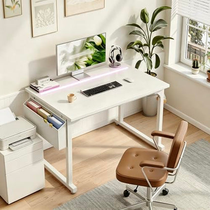 DurayLoly 32" Gaming Desk with Waterproof LED Lights for Bedroom,White - color: White, size: 32 IN