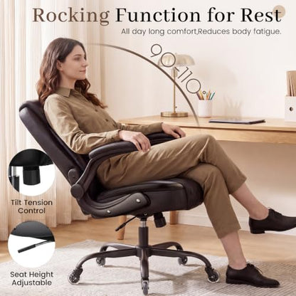 COMHOMA Mid-Back Office Chair, Ergonomic PU Desk Chair with Flip up Arms, Small Computer Gaming with Comfy Lumbar Support,Rocking Function,Sturdy Metal Base, Black - color: Black