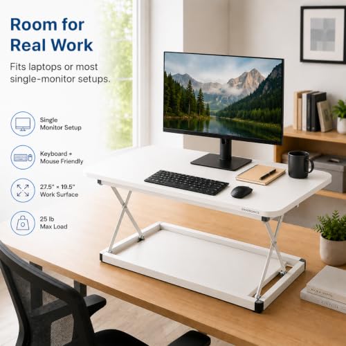 Uncaged Ergonomics Small Standing Desk Converter & Desk Riser (White) - color: White