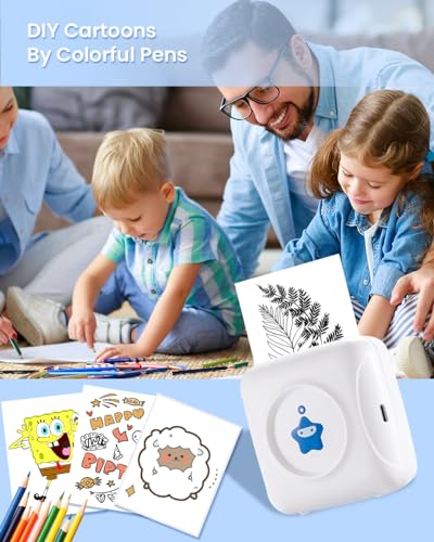 vretti Sticker Printer - TP2-Y Mini Portable Thermal Printer Inkless Sticker Maker Machine Bluetooth Label Maker Pocket Instant Print for Study Graphics, Anatomical Diagrams, Photos, Students - color: White-Blue